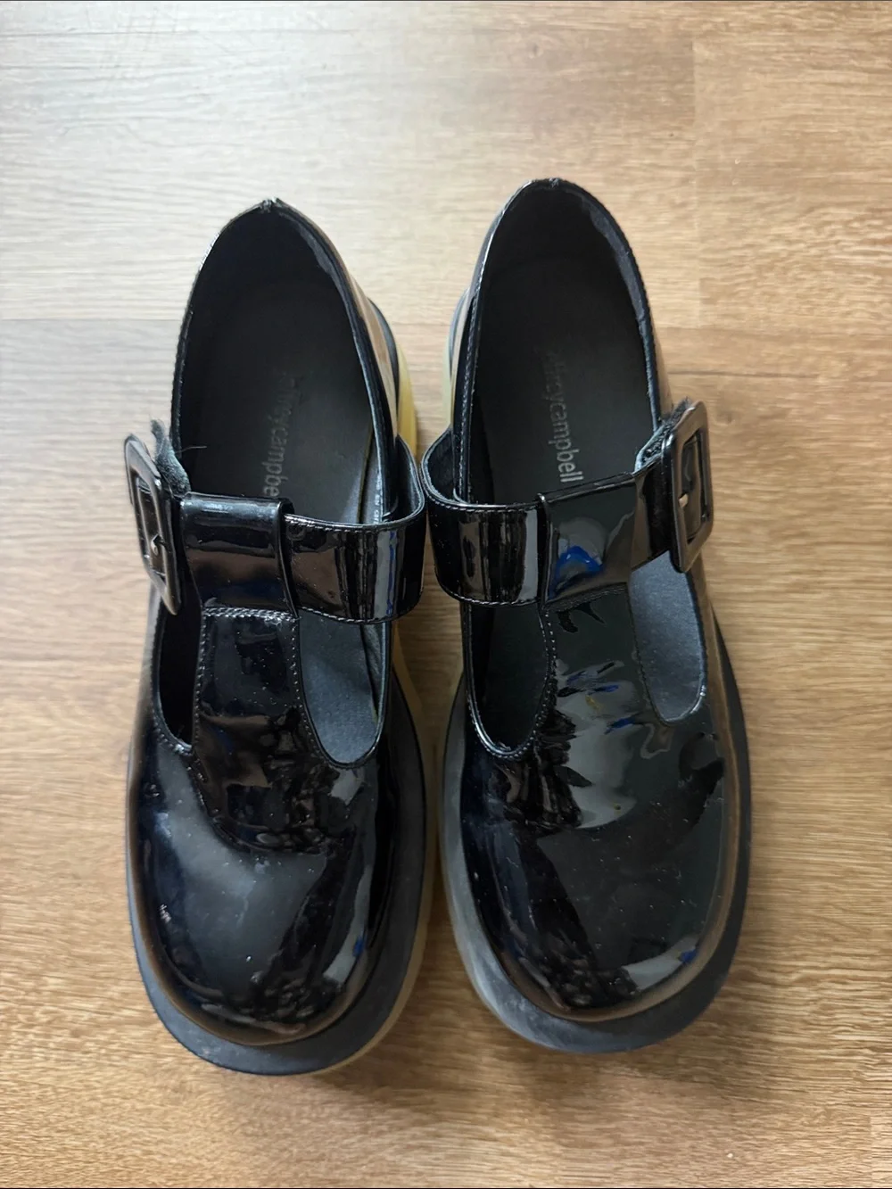 Jeffrey Campbell Patent Mary Jane Platform Shoe in Black with Cream Sole 8.5